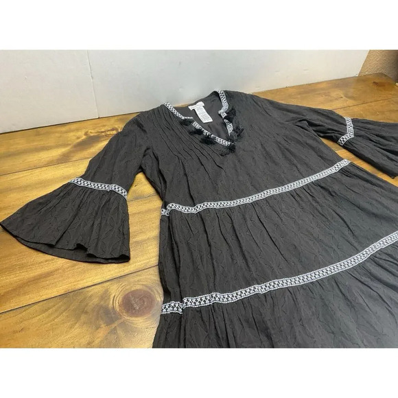Tommy Bahama Women's Black Embroidered Tassel Tier Cover-Up Dress Size Small - Picture 4 of 11